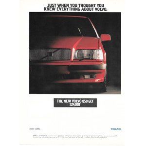 1993 Volvo 850 GLT Vintage Print Ad Red Sports Sedan Sweden Car and Driver 93